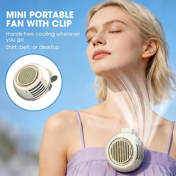 Portable Silent Mini Bladeless Fan Clip On, 2026 Upgrade Adjustable 5 Speed, LED Digital Display, 360° Rotatable, USB Rechargeable, For Outdoor, Travel, Office (Pink)
