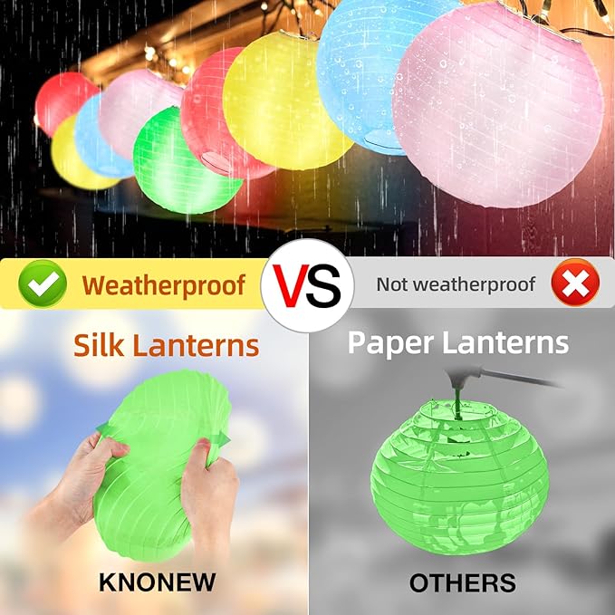 KNONEW 20 Pack 10" Multicolor Outdoor Silk Lanterns Decorative Party Waterprooof Chinese Hanging Round Lanterns for Weddings, Birthdays, Parties Decoration (No Light Bulbs Included)