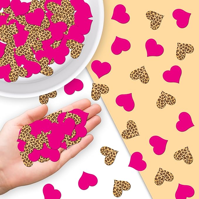 200Pcs Leopard Print Heart Confetti Leopard & Cheetah Party Decorations Rose Red Heart Confetti Table Decor for Boys Girls Baby Shower Birthday Bachelorette Bridal Shower Engagement Party Supplies
