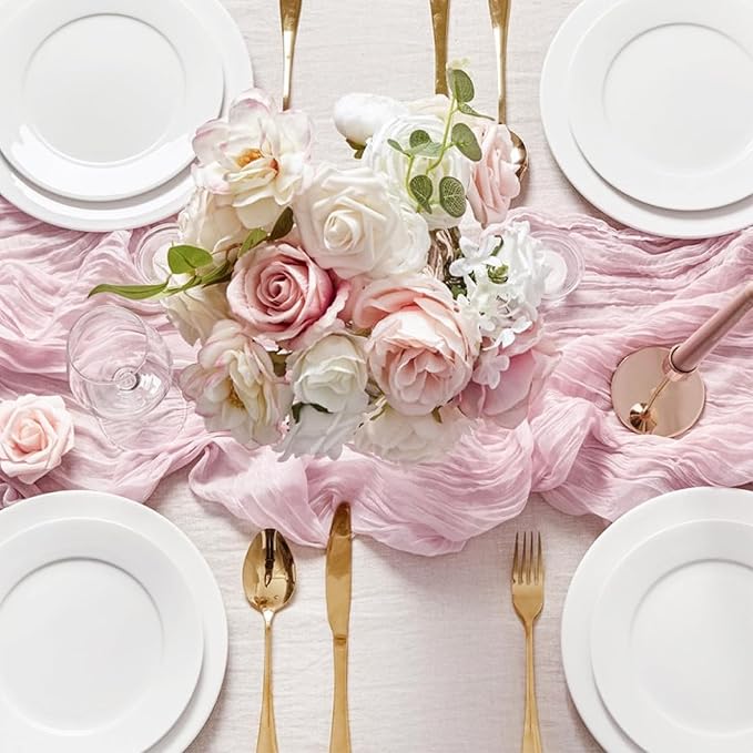 Sioloc 10 Pack Light Pink Cheesecloth Table Runner 120'' x 35'',Spring Easter Decor Soft Gauze Boho Wedding Table Decor for 10ft Table Birthday Party,Baby Shower, Bridal Shower, Home & Event Decor