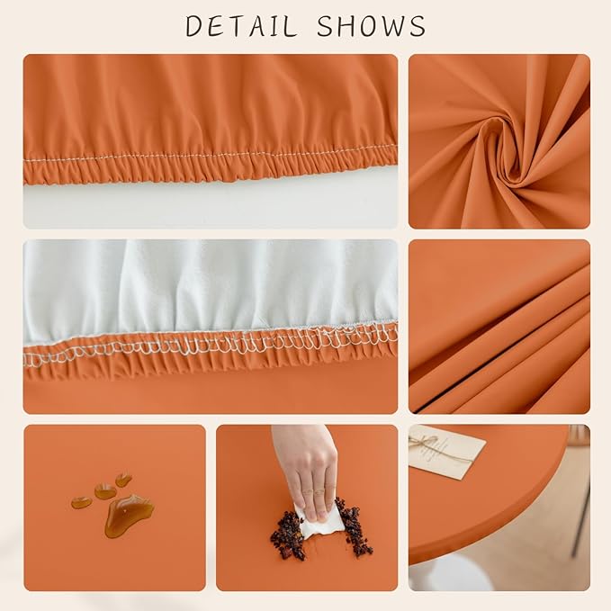 Fall Round Fitted PU Tablecloth with High Elastic Edge 43 Inch Dia Waterproof Oil Proof Table Cloth Anti-Scald Stain-Resistant Wipeable Table Cover for Indoor Outdoor Picnic (Orange,43" Dia)