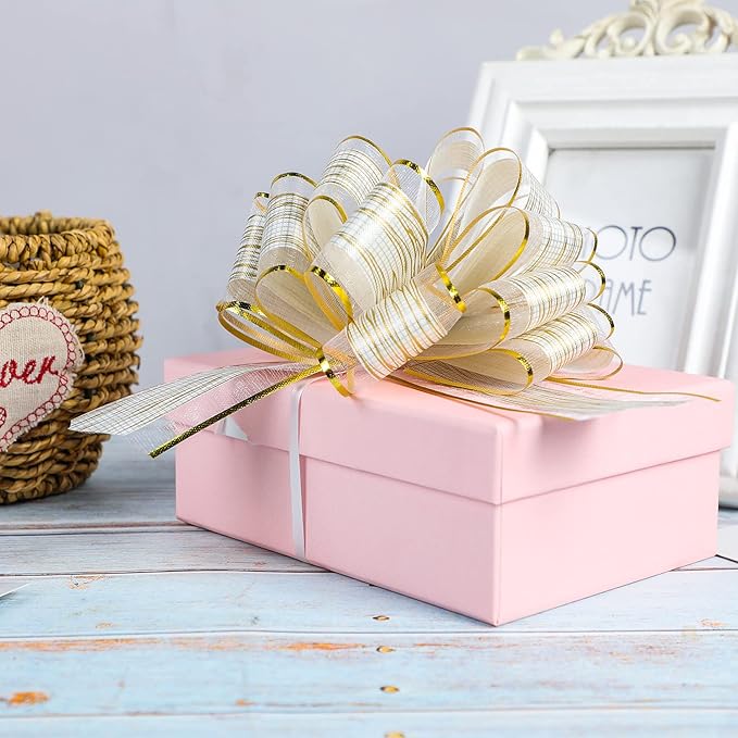 20 PCS Large Pull Bow Gift Wrapping Bows, Pull Bow with Ribbon for Wedding Gift Baskets, Party Gift Wrap Bows, Presents Decorating Bows (White)