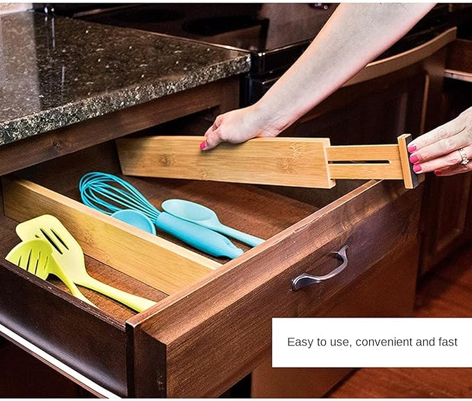 Bamboo Drawer Dividers Set of 4, Adjustable Drawer Organizers for Kitchen, Bedroom, Bathroom, Dresser & Office (13"-17")
