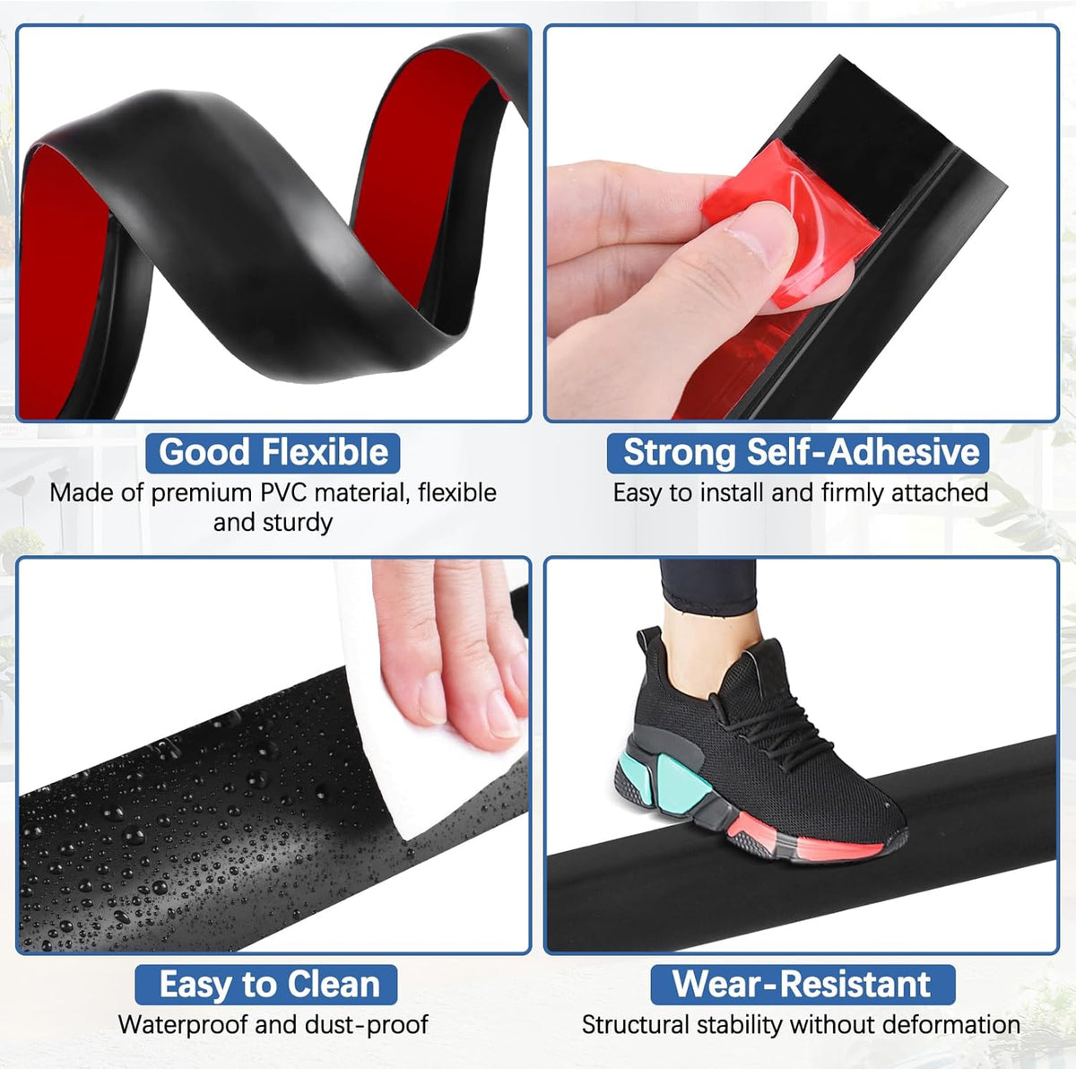 Vinyl Door Threshold Flooring Transition Strip Self Adhesive Carpet Edging Strip for Laminate Doorway Edge Threshold from 2/5" to 3/5" (Black, 3.3 Ft)