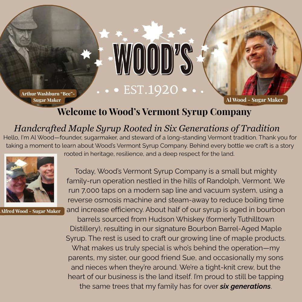 WOOD'S Blueberry Crush Maple Syrup – Small-Batch Vermont Maple Syrup Infused with Real Blueberry Flavor | All-Natural, Vegan Sweetener for Pancakes, Desserts, Cocktails &amp; Baking | 8.45 Fl Oz (250mL)