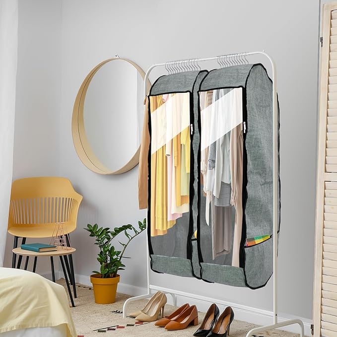4PCS Garment Bags for Hanging Clothes,Chakera Large Breathable Garment Bag for Closet Storage with 10”Gusseted,Clear Clothing Storage Garment Cover for Dress Sweater with Double Zipper,Grey