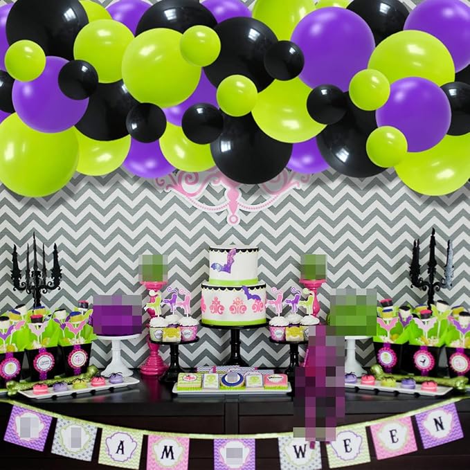 Lime Green Purple Black Balloon Garland Arch, 122PCS Lime Green Purple Balloons Black Purple Balloons for Hero Racing Car Truck Birthday Video Game Halloween Props Decorations