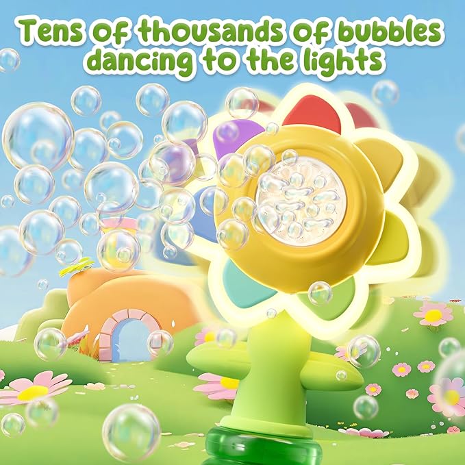 Sunflower Bubble Machine for Kids, Automatic Bubble Gun with Colorful Lights, Handheld Flower Bubble Toy for Toddlers, 25,000+ Bubbles, 3 Modes, Outdoor Bubble Blower, Easter, Wedding，Birthday Gift