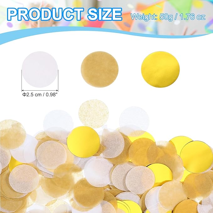 PATIKIL Round Tissue Paper Confetti 1 Inch, Table Confetti Circle Dots for Wedding Birthday Party Balloon Decorations(1.76 oz),White/Gold