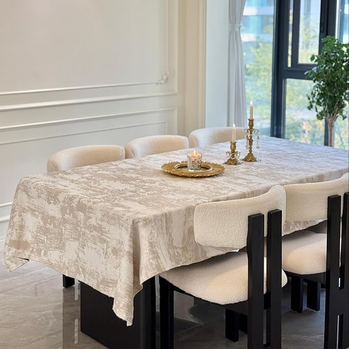 Square Tablecloth 54 x 54 Inch, Beige Jacquard Spillproof Waterproof Table Cloth, Soft Thick Decorative Fabric Table Cover for Dining, Party, Wedding, Kitchen, Farmhouse