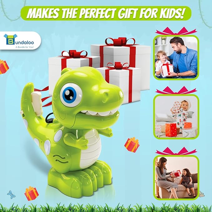 Dino Bubble Blower for Kids, Automatic Bubble Machine with Lights & Sounds, Includes 2 Bottles of Bubble Solution & Funnel, Fun Dinosaur Bubble Toy for Toddlers & Kids Ages 3+