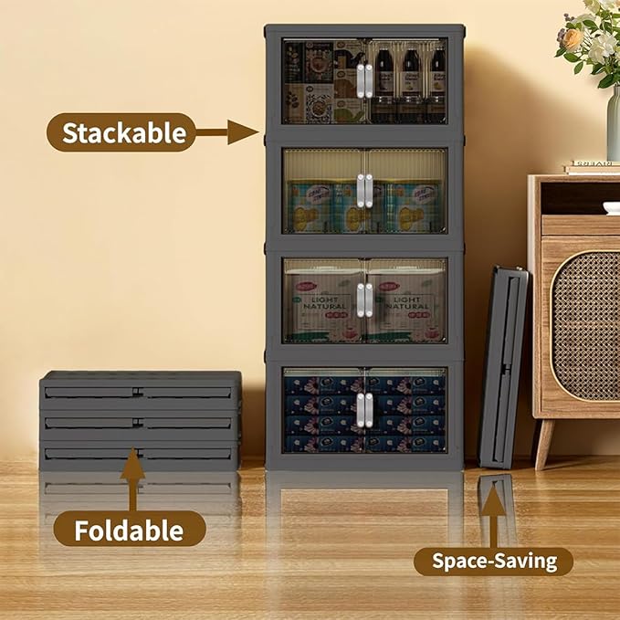 Collapsible Storage Bins with Lids Black Stackable Plastic Organizers for Clothes, Decor, Craft Supplies & Home Storage (5-racks, 30 Gals/rack)
