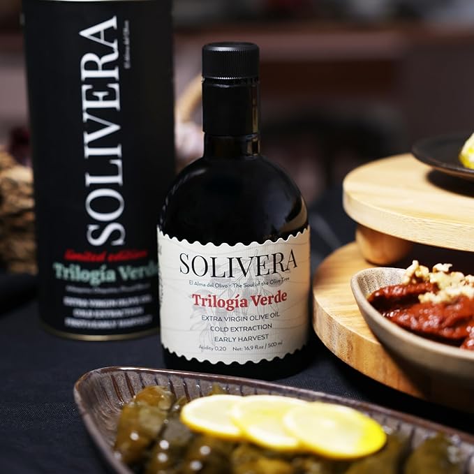 Solivera Trilogía Verde Extra Virgin Olive Oil Cold Pressed, 350+ High Polyphenols, Triple-Varietal Blend, Bright & Herbaceous