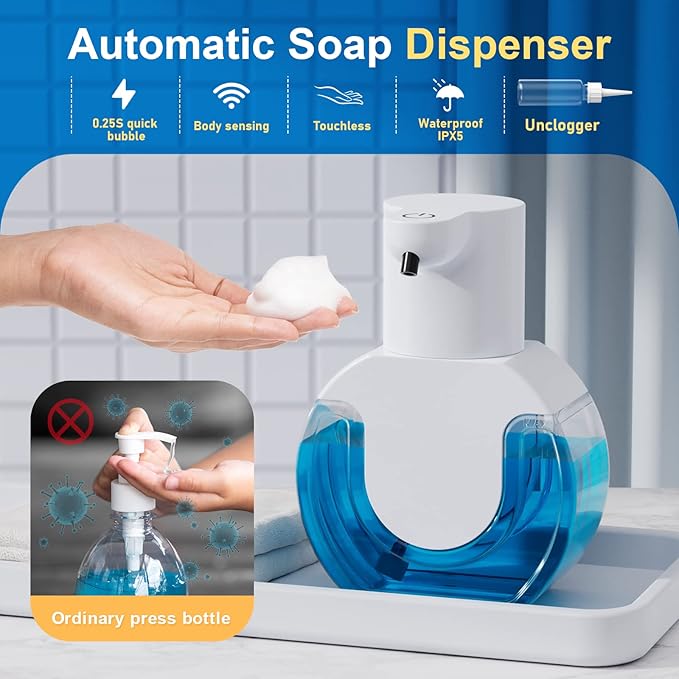 Automatic Soap Dispenser - Hands-Free Sensor, 4 Adjustable Foam Levels, Rechargeable & Wall Mountable (15oz/420ml) for Bathroom & Kitchen