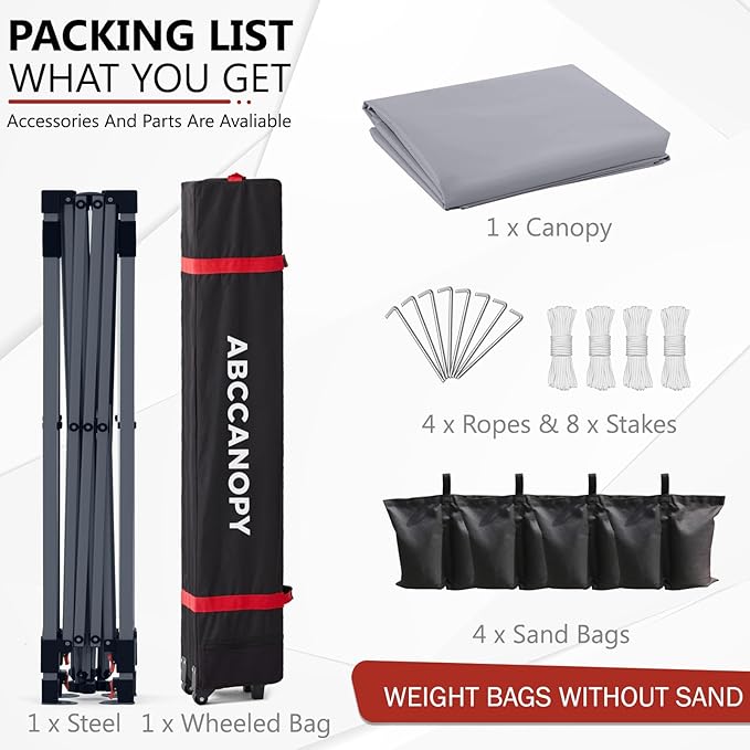 ABCCANOPY Outdoor Pop up Canopy Tent, 8x8 Instant Portable Canopy for Camping, Beach, Backyard, Gray