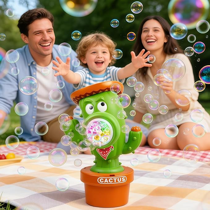 Cactus Bubble Machine for Children, Automatic Cactus Toy Bubble Maker for Toddlers, Rechargeable Battery-Operated Bubble Toys for Indoor and Outdoor Birthday Parties,Great Gift for Toddlers Aged 3+