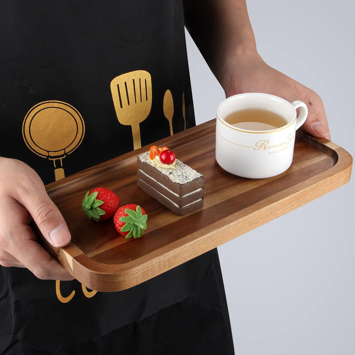 2 Pcs Rectangular Wooden Platters for Food Party Decorative Small Serving Tray Long Charcuterie Board Acacia Wood Trays Home Decor Cheese Board