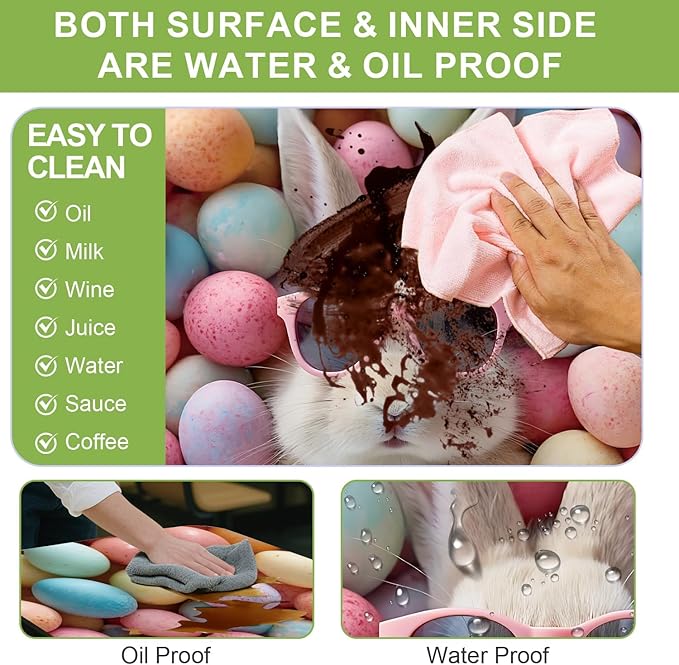 ANNA QUEEN 6FT Cute Easter Bunny Outdoor Picnic Table Cover with Bench Covers Picnic Table Cover Set 3PCS 72"x30", Cute Easter Bunny Outdoor Bench and Tablecloth Furniture Protection