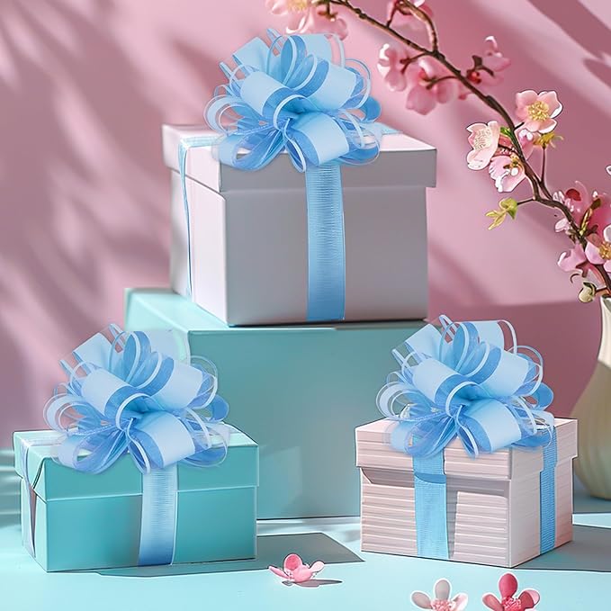 20pcs 7 Inch Pull Bows Pastel Blue Gift Wrap Bows for Gift Wrapping, Ribbon, Basket, Flower, Christmas, Easter, Birthday, Baby Shower, Party Decorations