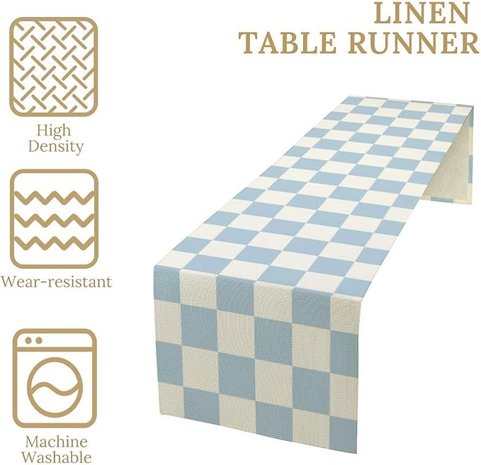 Checkered Table Runner, Retro 70s Blue Buffalo Check Table Runners for Party Kitchen Dining Wedding Banquet 13x60in