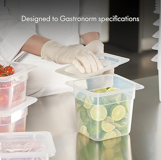 CURTA 6-Pack 1/6 Size 6" Deep Food Pan with Sealing Lid – NSF Commercial-Grade Translucent Polypropylene, Stackable Freezer-Safe Storage for Restaurants, Catering & Buffets