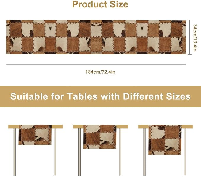 Cowhide Animal Table Runner, Vintage Western Cowboy Patchwork Fur Table Runner for Kitchen Farmhouse Dining Home Banquet Party 13x70in