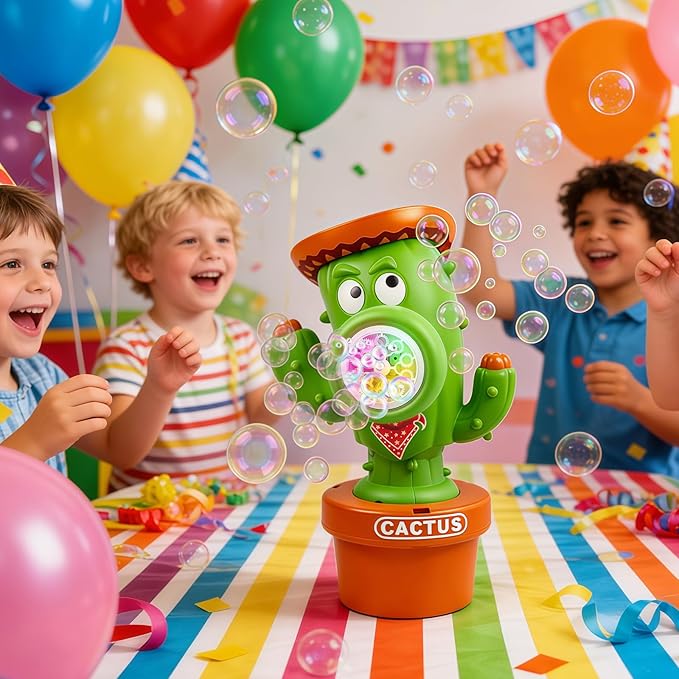 Cactus Bubble Machine for Children, Automatic Cactus Toy Bubble Maker for Toddlers, Rechargeable Battery-Operated Bubble Toys for Indoor and Outdoor Birthday Parties,Great Gift for Toddlers Aged 3+