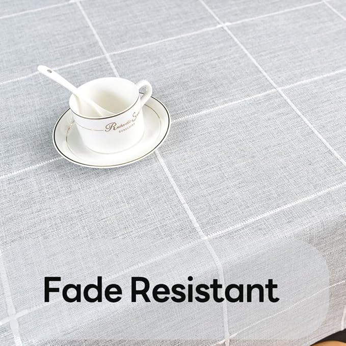 Farmhouse Table Cloth for Rectangle Tables Gray Plaid Boho Tablecloth Heavy Duty Cotton Linen Blend Washable & Wrinkle Resistant Rustic Table Cover for Outdoor Kitchen Dining (52x86 Inch)