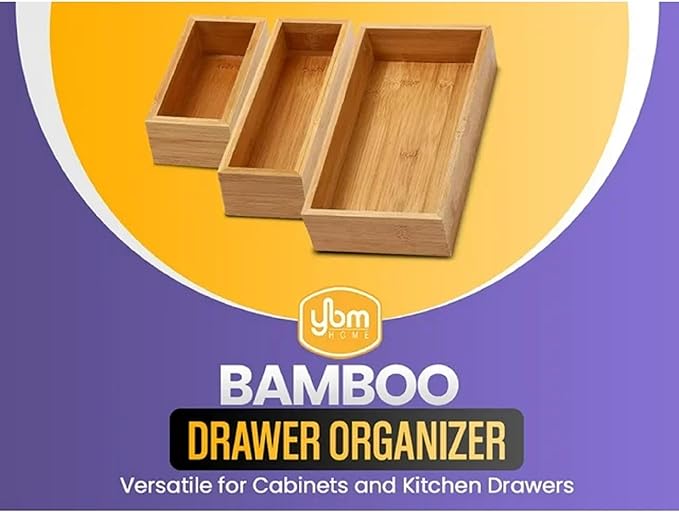 YBM HOME Bamboo Drawer Organizer Storage Box for Kitchen Drawer, Junk Drawer, Office, Bedroom, Children Room, Craft, Sewing, and Bathroom, 6 Pack 6x6x2 inch