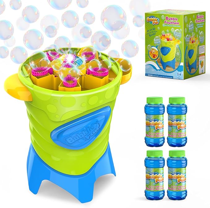 Automatic Bubble Machine for Kids - High Output Bubble Maker with 20000 Bubbles Per Minute - Includes 4 Solutions for Outdoor Toddler Toys and Backyard Parties
