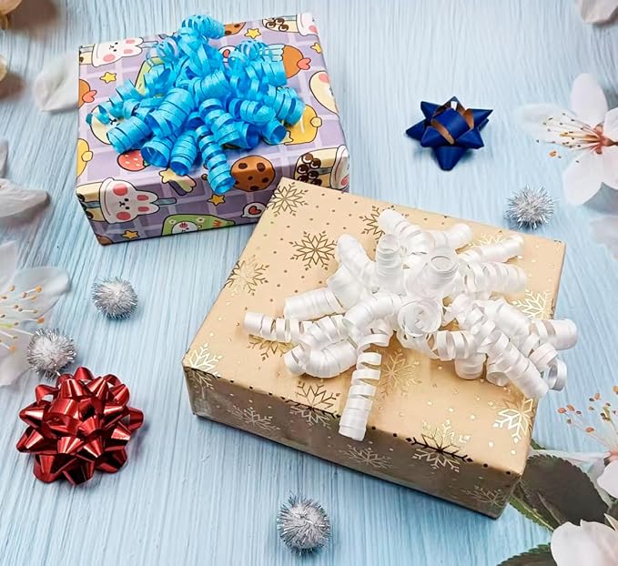 6pcs Self Adhesive Curly Bows for Gift Wrapping, Sparkling Ribbon Bows for Present Boxes, Birthday, Christmas, Wedding Decorations