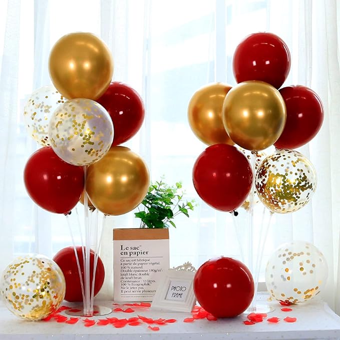ZJDHPTY Red and Gold Party Decorations,4 Set Balloon Stand with Pump and Red Gold Balloons for 49ers Party Birthday Lunar New Year Christmas Valentine Wedding Graduation Prom Party Supplies