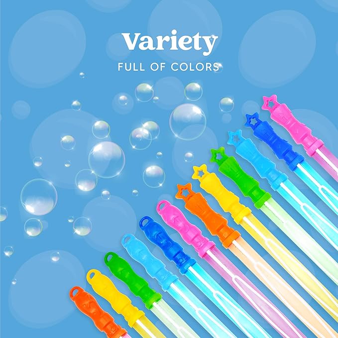 JOYIN 24 Pack 14.25’’ Bubble Wands Assortment, 6 Colors Giant Bubble Wands Party Favors Kids Summer Toys Outdoor Play Toys Games Christmas Birthday Party