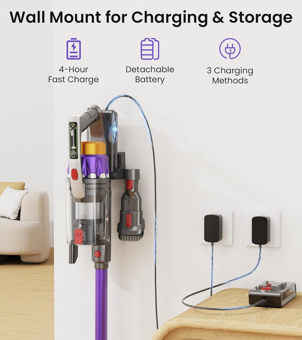 NADALY Cordless Vacuum Cleaner, 2025 New 580W 48KPA 65Mins Stick Vacuum Cordless Rechargeable, Anti-Tangle, Lightweight, Self-Standing Vacuum Cleaners for Home, Vacuum for Pet Hair/Carpet/Hard Floor