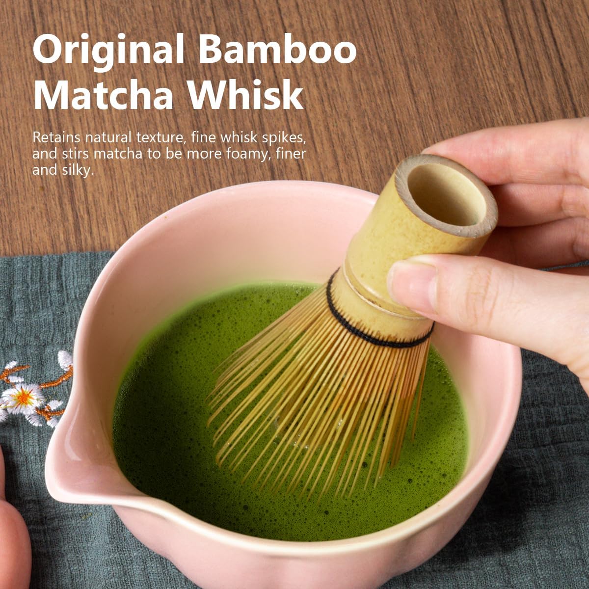 Pink Matcha Kit, 7 Pcs Matcha Whisk Set Includes Matcha Bowl with Spout, Bamboo Whisk, Chasen Holder, Sifter, Scoop and Rest, Tea Towel
