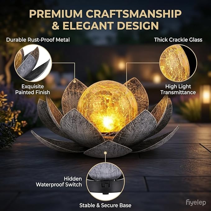 Solar Lanterns Outdoor Waterproof, Waterproof LED Metal Garden Decors for Patio, Yard, Lawn, Balcony, Outdoor Table, Ground