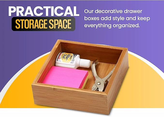 YBM HOME Bamboo Drawer Organizer Storage Box for Kitchen Drawer, Junk Drawer, Office, Bedroom, Children Room, Craft, Sewing, and Bathroom, 6 Pack 3x9x2 inch