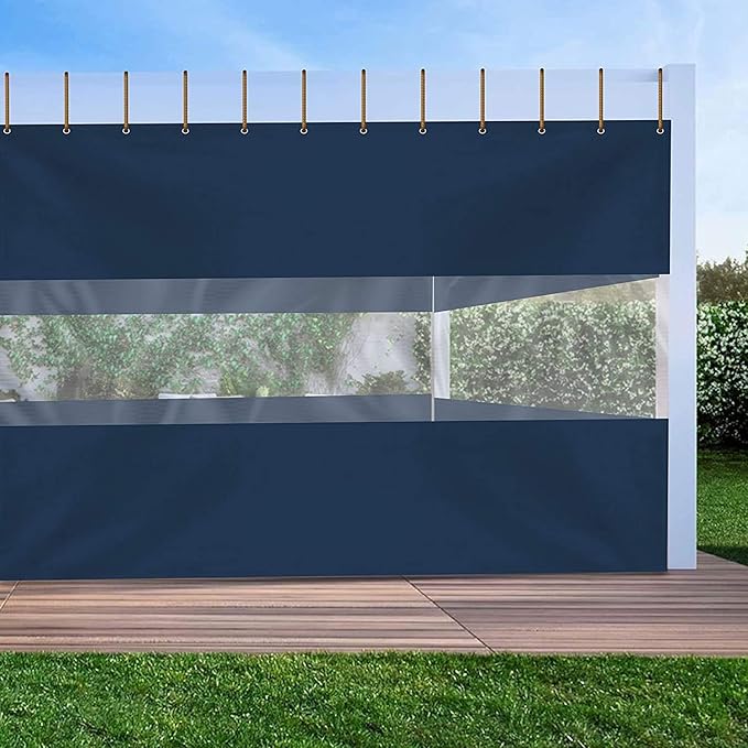 Covers & All Outdoor Clear Panel Curtain, 12 oz Vinyl Outdor Curtains for Patio, Waterproof & Weather Resistant Tarp with Brass Grommets for Pergola, Porch, Gazebos, Balcony (10' H x 15' W, Blue)