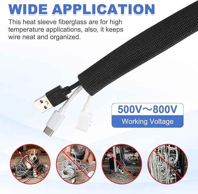 uxcell Insulation Cable Protector,1mm/0.04 Inch-10m/33 Feet High Temp Fiberglass Sleeve Black