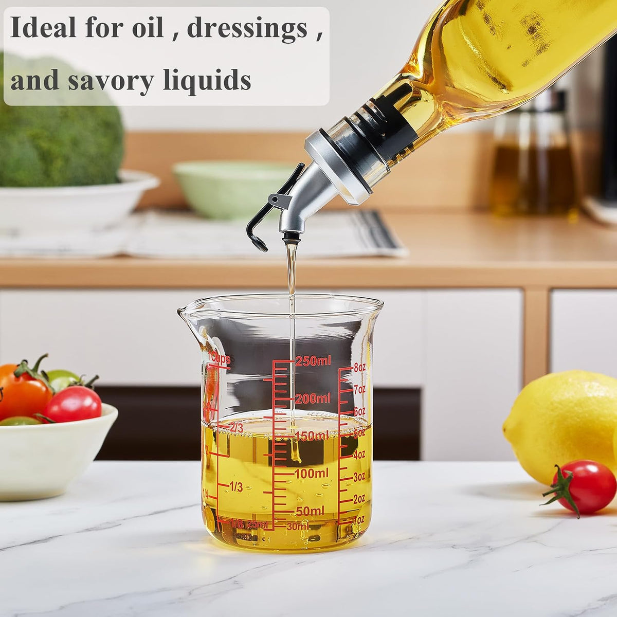 Ackers Borosilicate Glass Measuring Cup with Spout, 250 ml, 8 oz/1 Cup