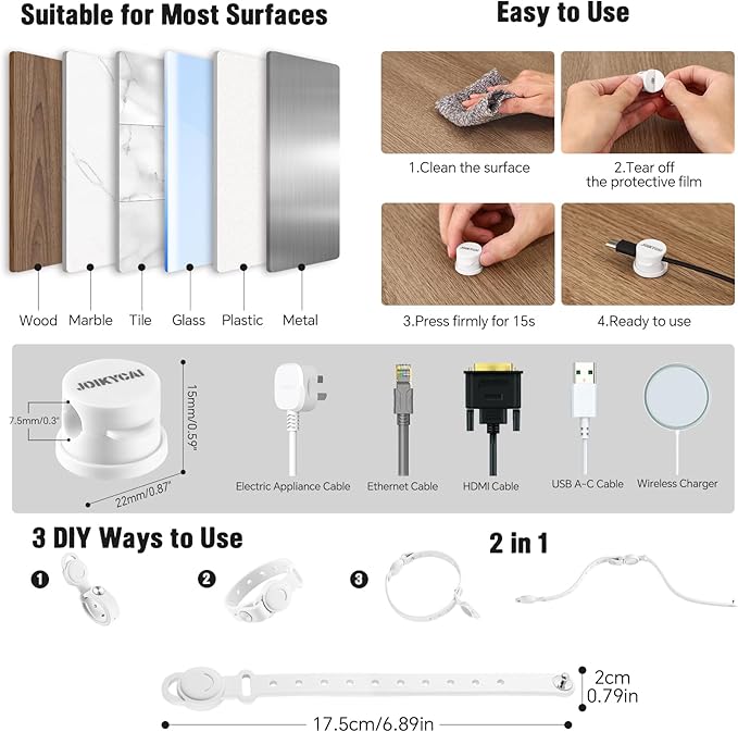 6 Rotated Spring Desktop Cord Organizer 5 Magnetic Cable Clip Tie Desk Cable Management Phone Charger Cord Holder Nightstand Computer TV Office Electronic Home Appliance Car Adhesive Wire Strap Keeper