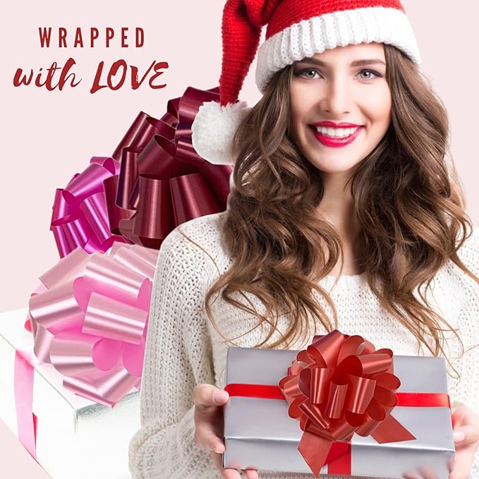 UNIQOOO 48Pcs 12 Color Christmas Gift Pull Bows, Large 6 Inch Assorted Christmas Bows for Gift Basket Bag Box Wrapping Decor, Valentine's Day, Birthday, Anniversary, Wedding, Florist Packaging
