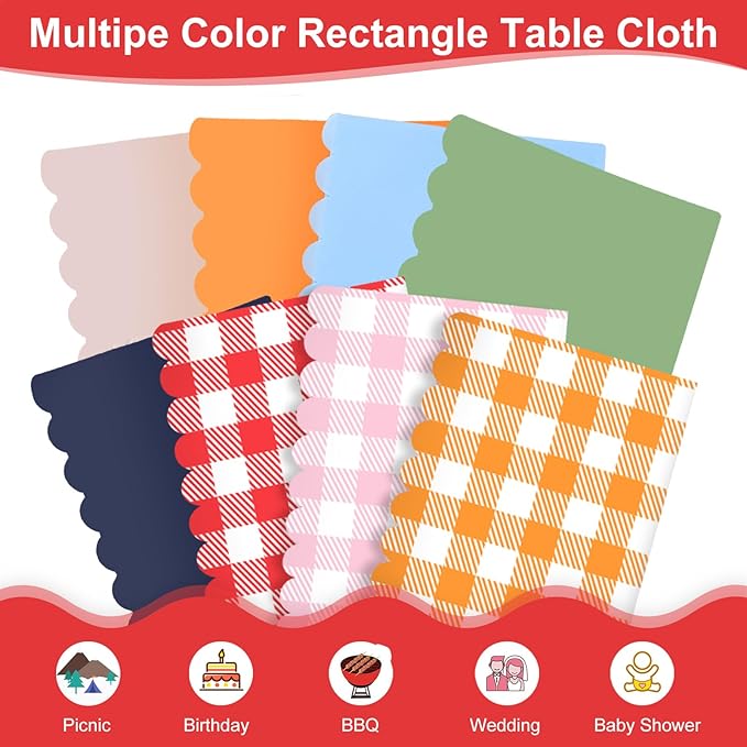 12 Pack Red Gingham Tablecloths, 54 X 108Inch Plastic Red and White Checkered Tablecloth Disposable Picnic Table Cloths Waterproof Outdoors Tablecloth for Camping Picnic Barbecue Birthday Party