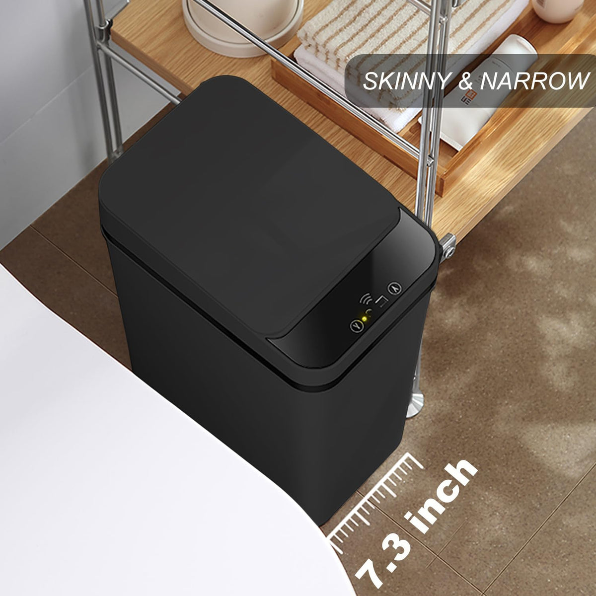 Yatmung 4 Gallons Bathroom Trash Can Automatic Touchless - 15.5 Liters Smart Trash Can Motion Sensor - Narrow, Plastic - Slim Electric Trash Bin - Skinny Garbage Can with Lid (Matte Black)