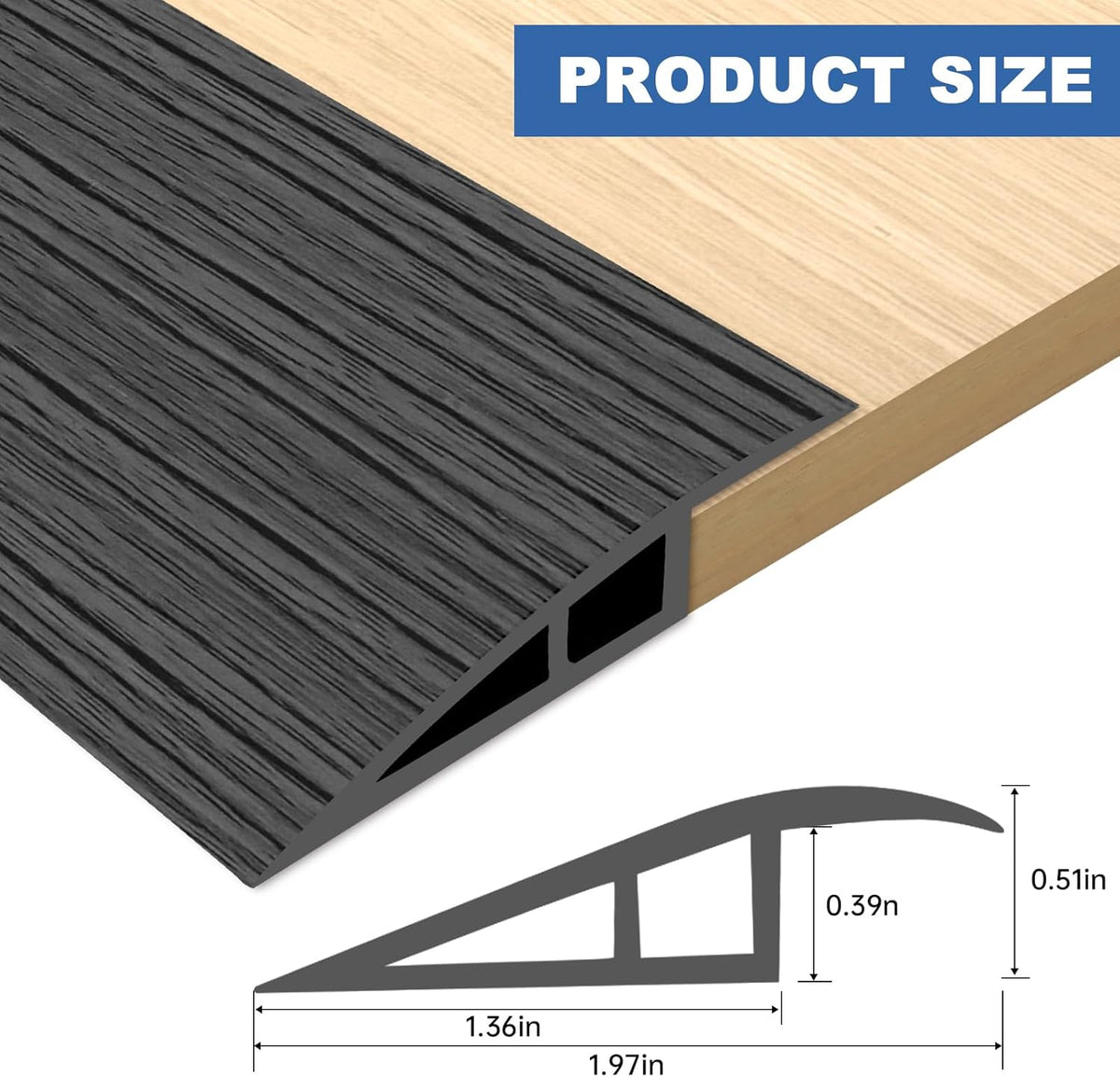 Vinyl Door Threshold Flooring Transition Strip Self Adhesive Carpet Edging Strip for Laminate Doorway Edge Threshold from 1/5" to 2/5" (Dark Gray Wood Grain, 10 Ft)