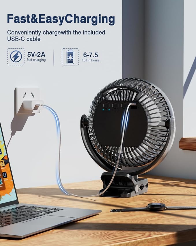 FRIZCOL 24000mAh 8 Inch Portable Clip On Fan,Battery Operated Golf Cart Fan with Lights and Remote, USB Fans Small Desk Fans Personal Quiet Fans for Office Stroller Bedroom and Camping