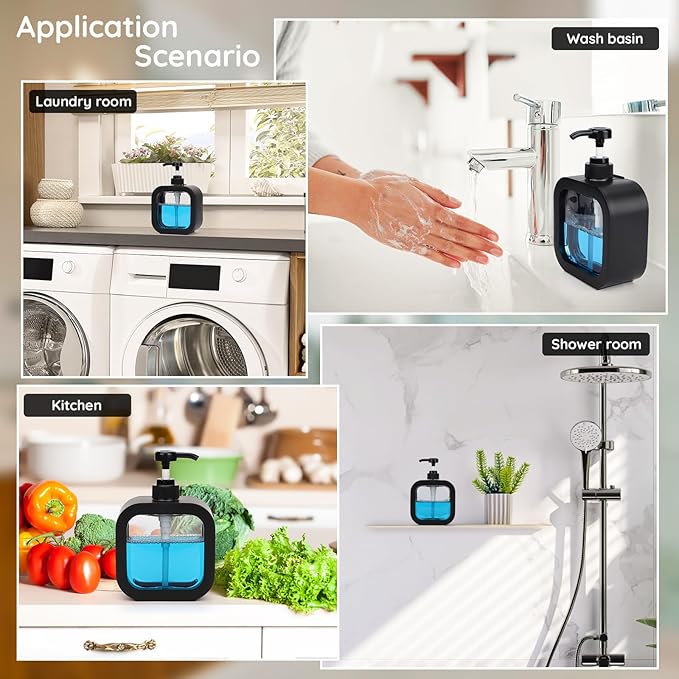 Segbeauty 16.9oz Black Hand Soap Dispenser, 4Pcs Leak-Proof Bathroom Hand Soap Dispensers, 500ml Dish Soap Dispenser for Kitchen Sink, Empty Refillable Plastic Conditioner Bottle with Pump and Labels