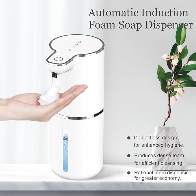 Automatic Foam Soap Dispenser Non-Touch Wall-Mounted Soap Dispenser 4 Levels Foam Adjustable Function Suitable for Kitchen, Bathroom(1PCS)