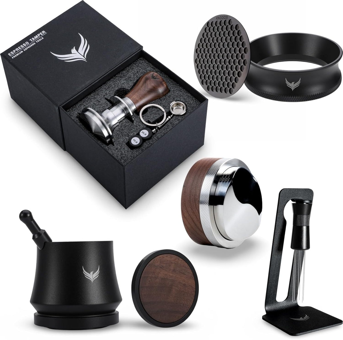 Espresso Machine Accessories 58mm Barista Tools Includes Blind Coffee Shaker, Calibrated Tamper, Coffee Distributor, Portafilter Funnel