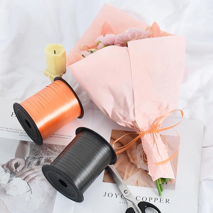 TONIFUL 500 Yards Curling Ribbon-Balloon Ribbon-Balloon String for Art&Craft Decor,Gift Wrapping,Ribbons and Bows for Halloween Christmas New Year Birthday Gifts Supplies (Black Orange)